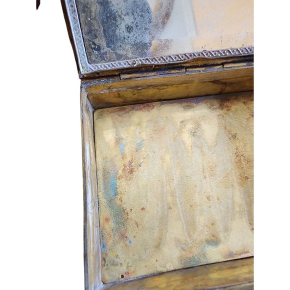 Antique Dore Bronze Footed Decorative Box with Needle Point Center (A2000) - Picture 8 of 12